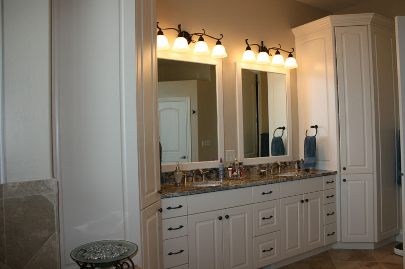 white cabinets in master bathroom